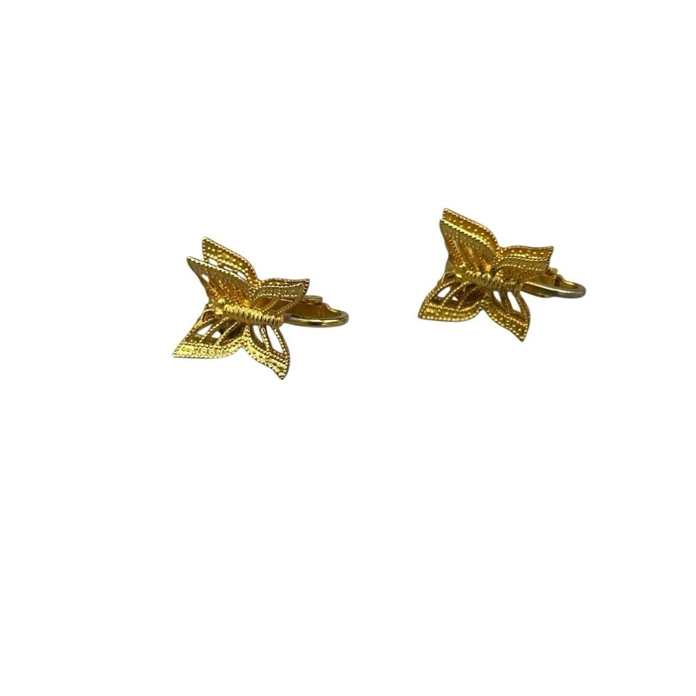 Vintage Gold Tone Butterfly Filigree Clip-On Earrings